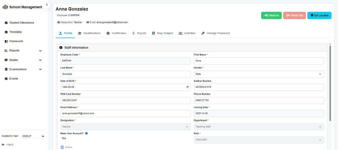 Staff Dashboard Screenshot